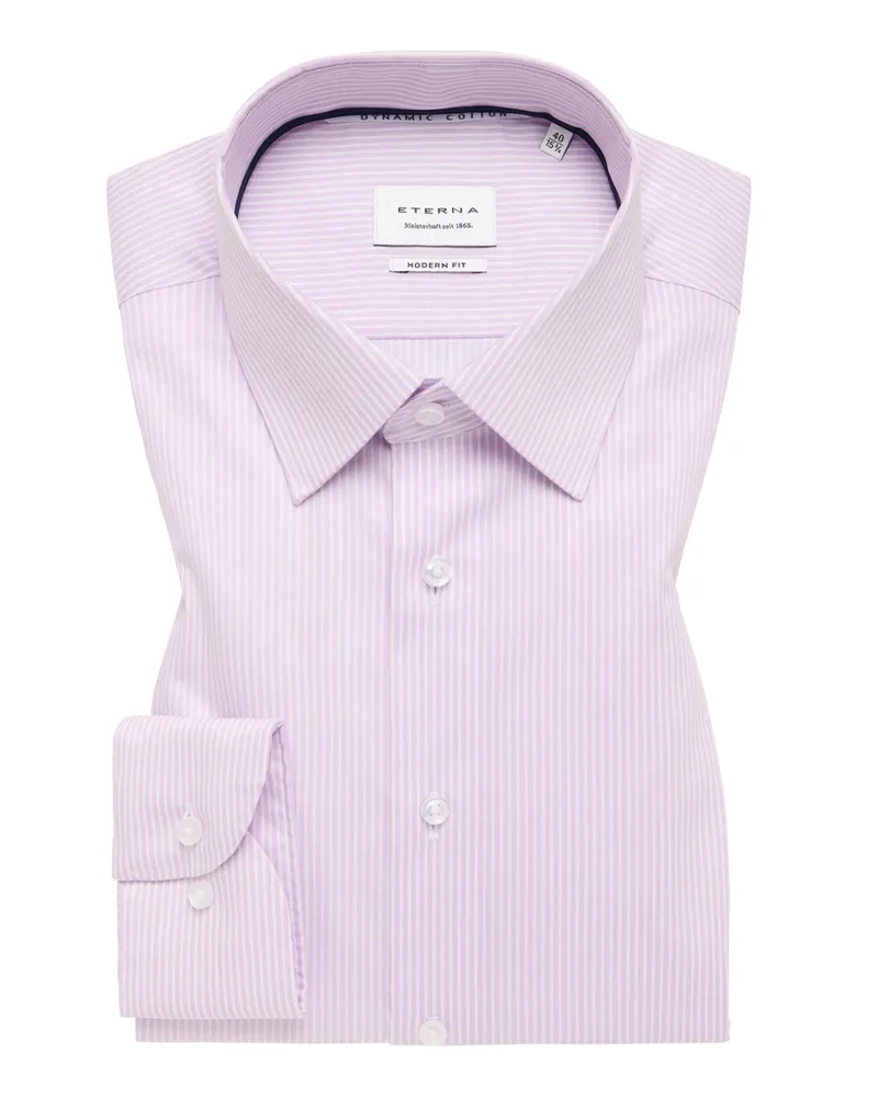 Eterna Bügelfreies Baumwollhemd mit Streifen, Modern Fit in Flieder