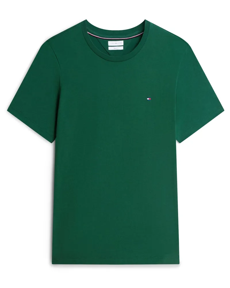 Tommy Hilfiger Softes T-Shirt mit kleiner Logo-Stickerei, Regular Fit in Tanne