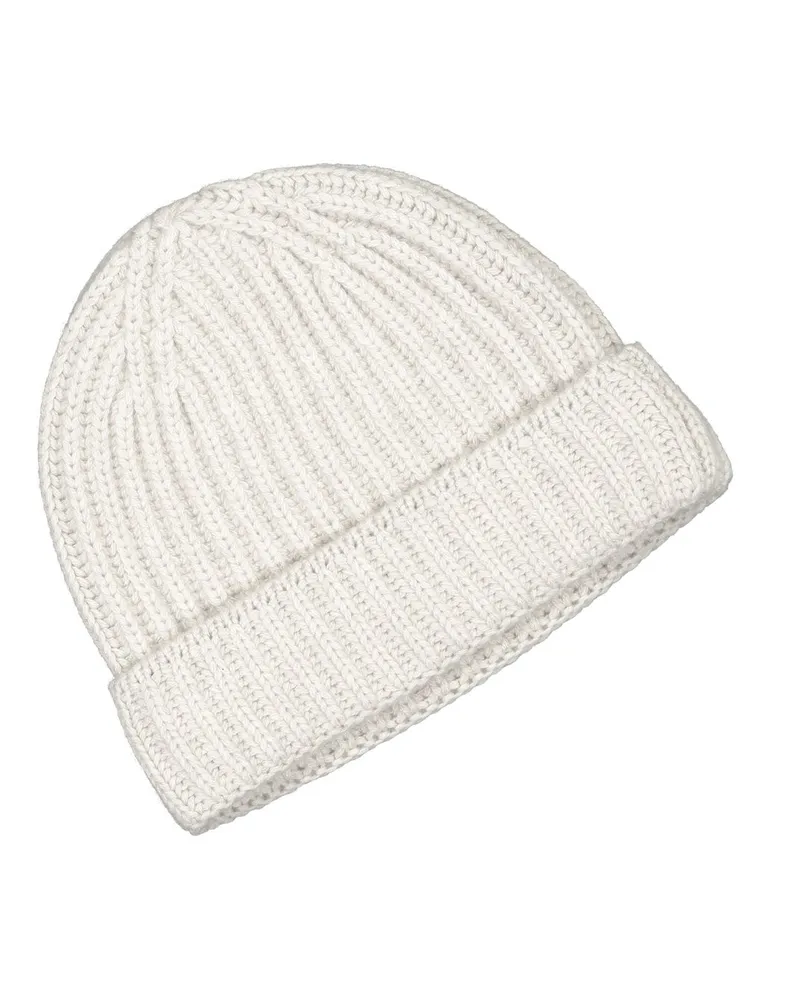 Tom Rusborg Softe Strickmütze aus Kaschmir im Rippstrick in Offwhite