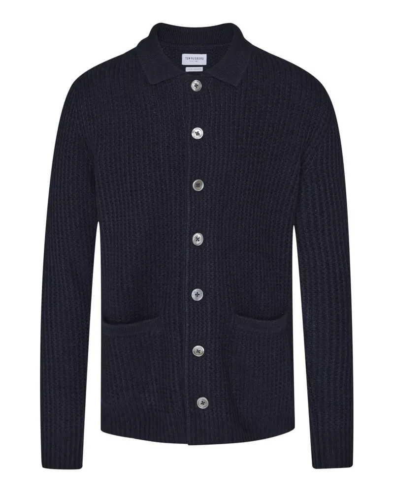 Tom Rusborg Strickjacke aus Kaschmir mit aufgesetzten Taschen und Umlegekragen in Marine