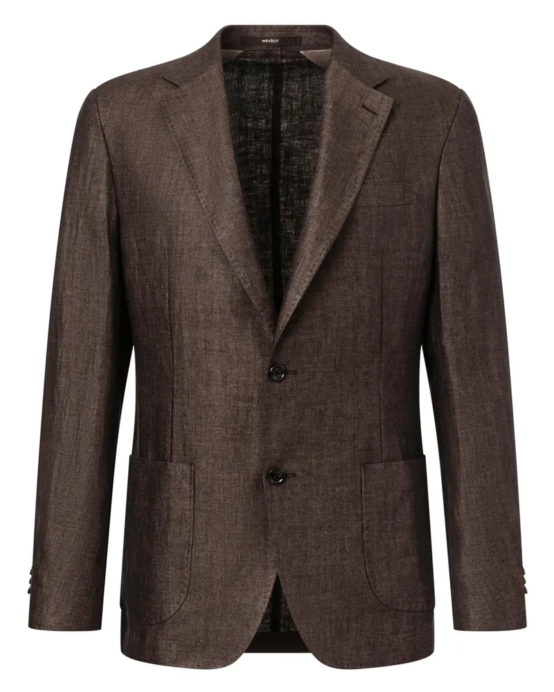 windsor. Ungefüttertes Leinensakko mit Fischgrät-Muster, Shaped Fit in Braun