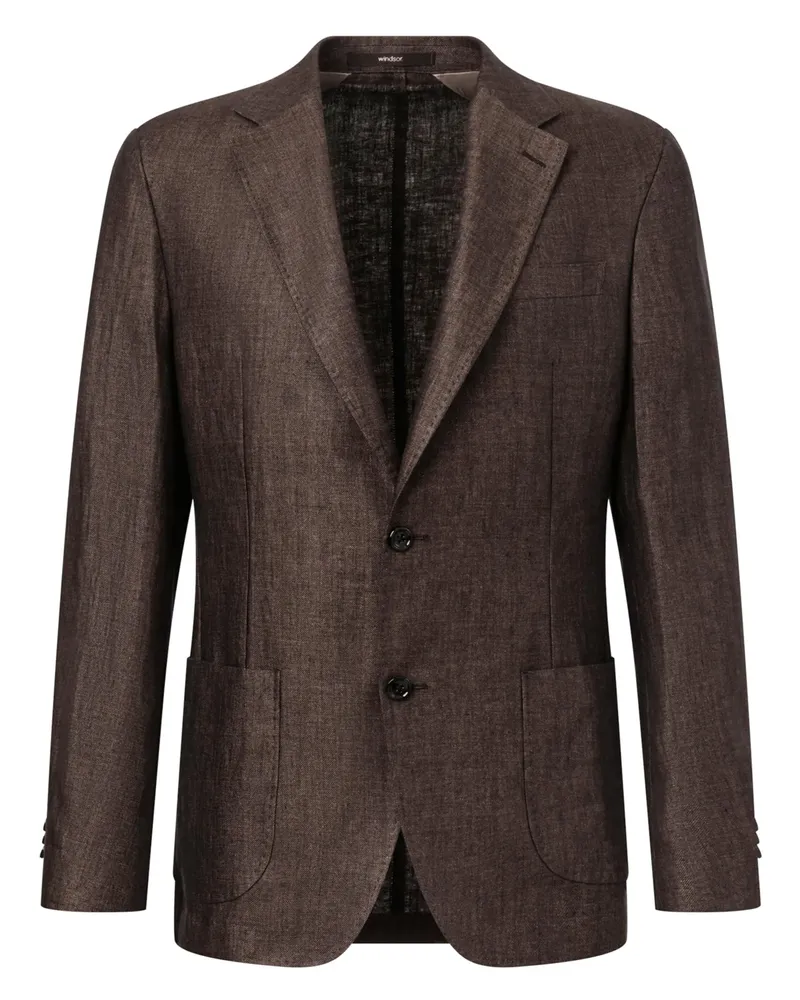 windsor. Ungefüttertes Leinensakko mit Fischgrät-Muster, Shaped Fit in Braun