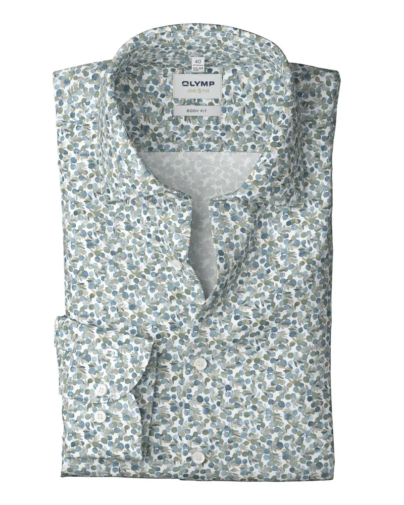 Olymp Level Five, Body Fit, Baumwollhemd mit floralem Print in Hellblau