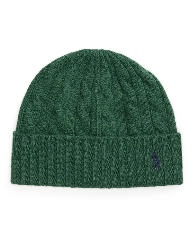 Ralph Lauren Mütze mit Zopfstrickmuster aus einem Wollgemisch in Grün