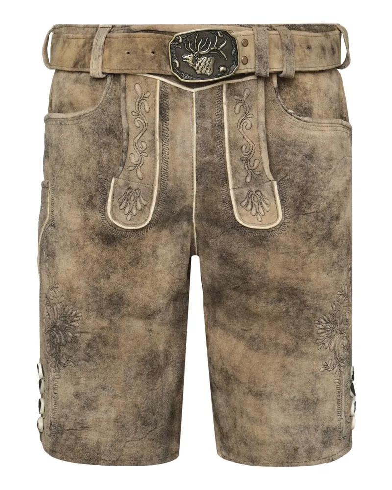 Spieth & Wensky Trachtenlederhose mit Hirschgürtel mit Reliefstickereien in Hellbraun