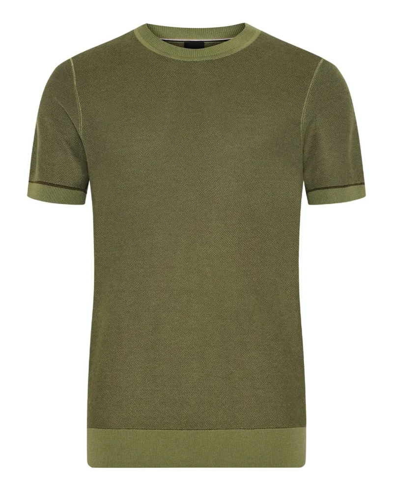 HUGO BOSS Mesh-T-Shirt mit Rippbündchen und Lyocell-Anteil in Grün