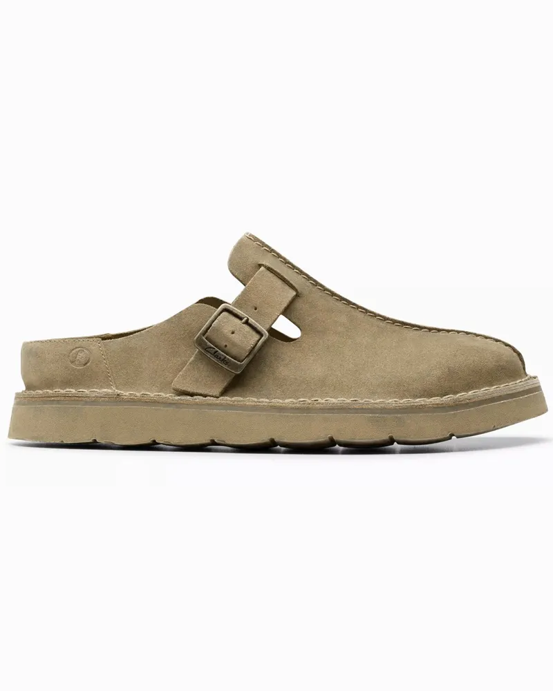 Clarks Veloursleder-Sandalen Solybury Mule mit seitlichem Schnallenverschluss in Kreide