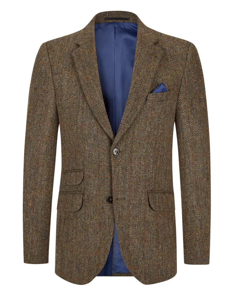 Wellington of Bilmore Harris Tweed Sakko London mit Ellenbogenpatches in Oliv