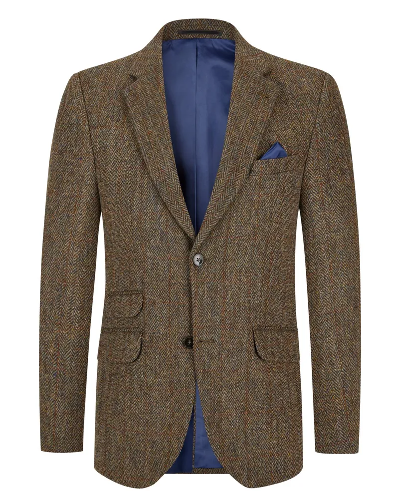 Wellington of Bilmore Harris Tweed Sakko London mit Ellenbogenpatches in Oliv