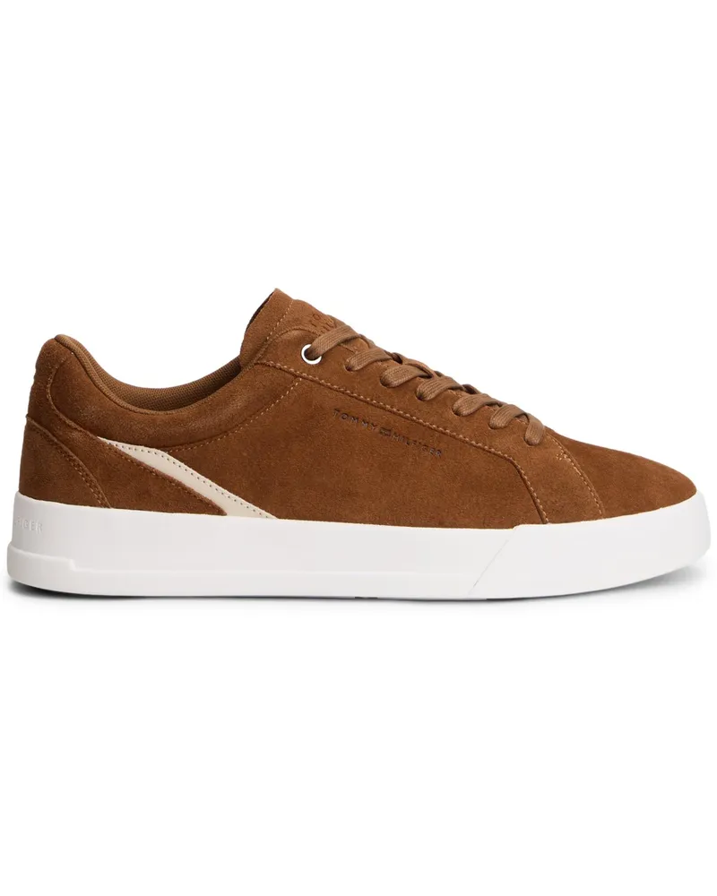 Tommy Hilfiger Sneaker aus Veloursleder mit Label-Schriftzug in Braun