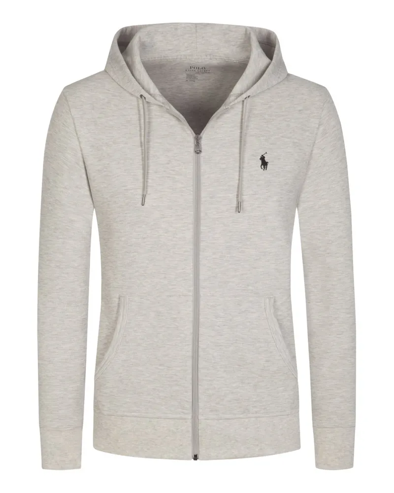 Ralph Lauren Sweatjacke mit Kapuze, Zip und kleiner Poloreiter-Stickerei in Hellgrau