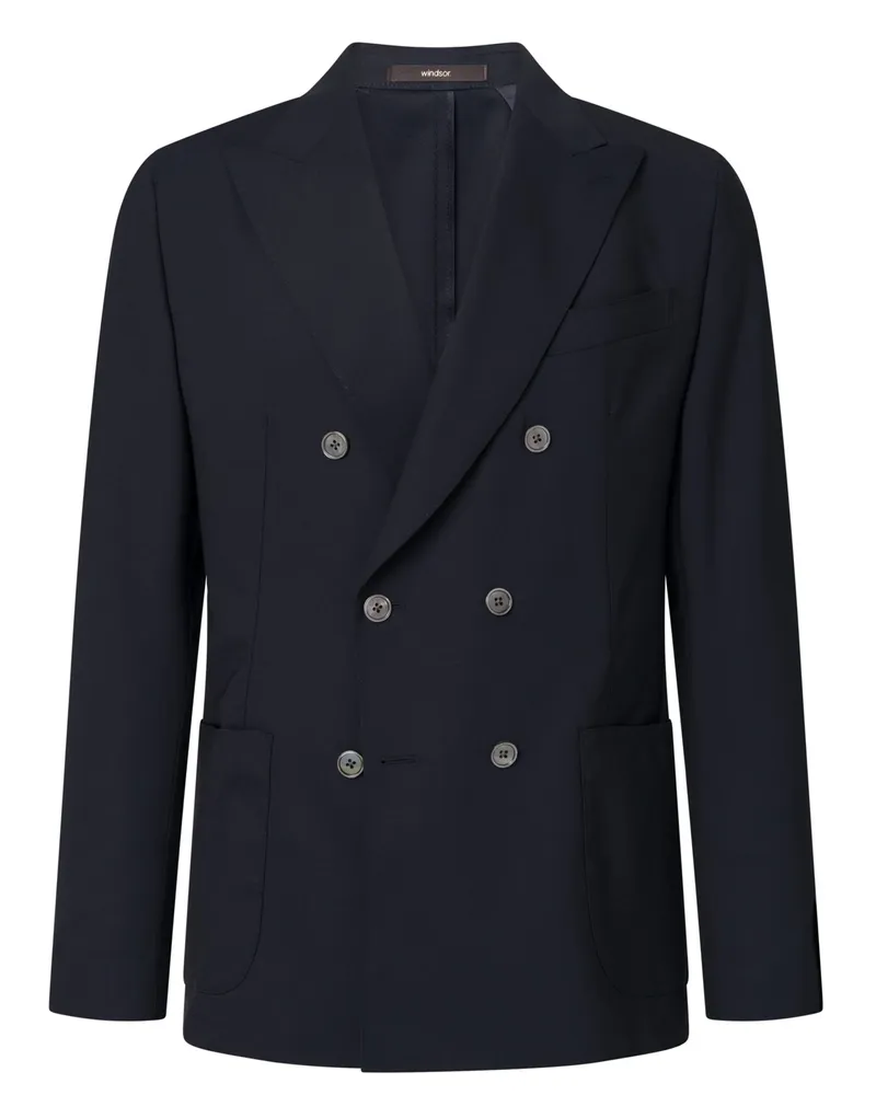 windsor. Ungefüttertes Zweireiher-Sakko mit Stretch, Reda Flexo, Shaped Fit in Marine