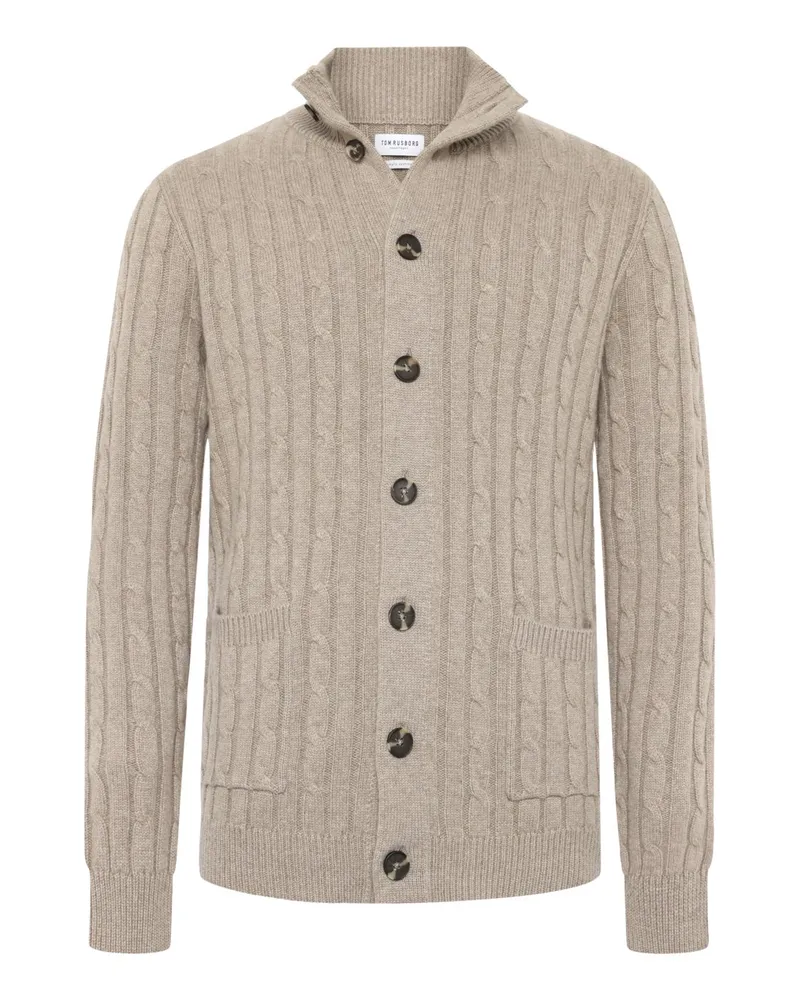 Tom Rusborg Kaschmir-Strickjacke mit Zopfmuster in Beige
