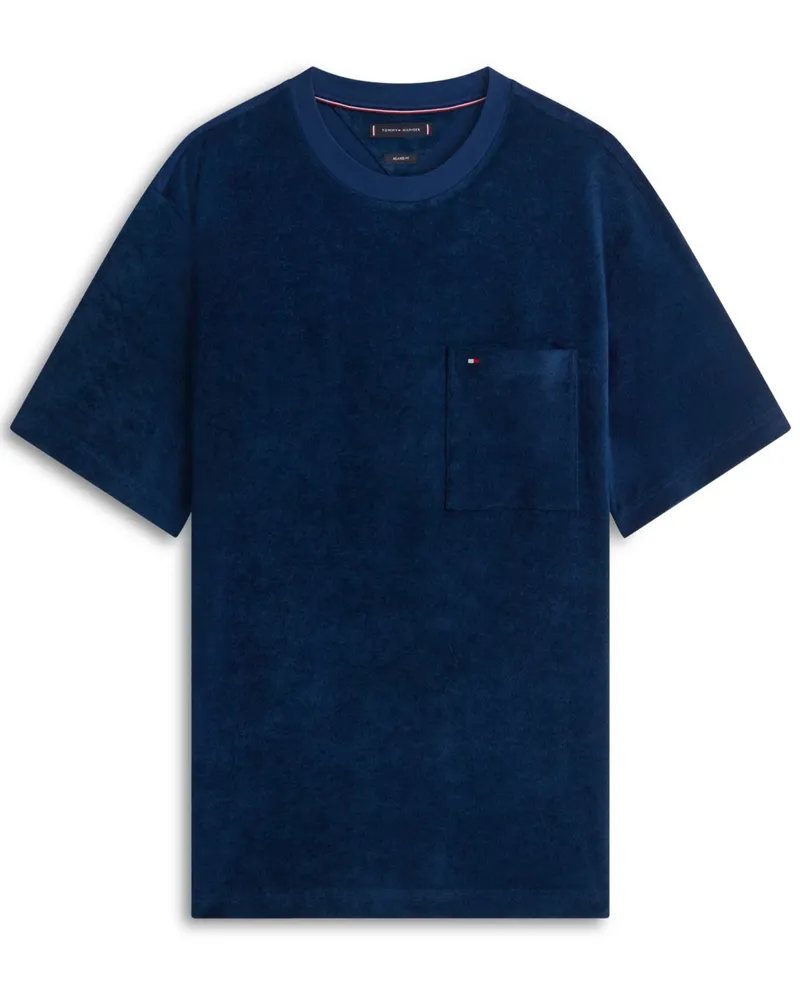Tommy Hilfiger Baumwoll-T-Shirt in Frottee-Qualität mit Brusttasche, Relaxed Fit in Marine