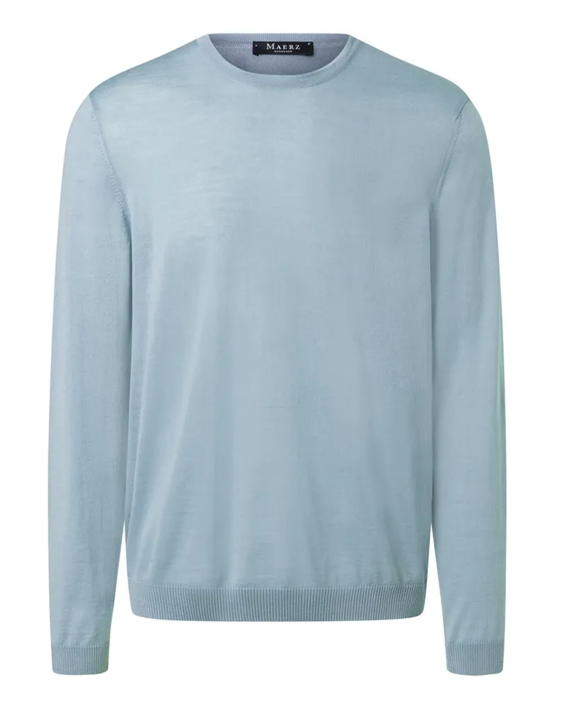 Maerz Rundhals-Pullover aus extrafeiner Merinowolle in Hellblau