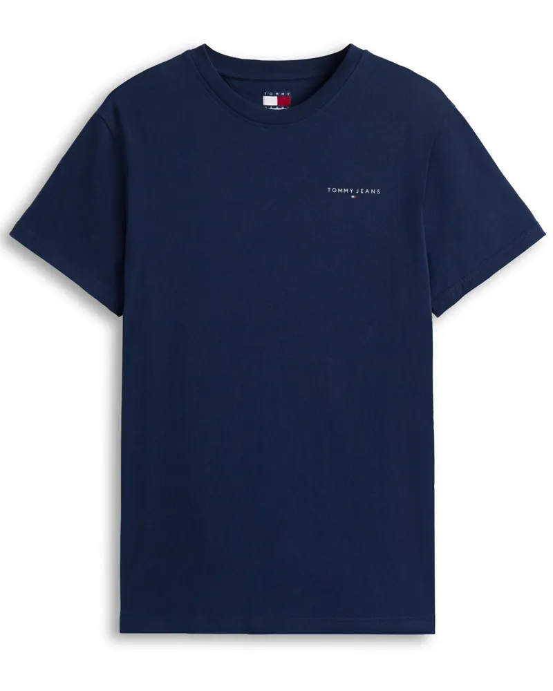 Tommy Hilfiger T-shirt mit gummiertem Label-Schriftzug aus Baumwolle in Marine