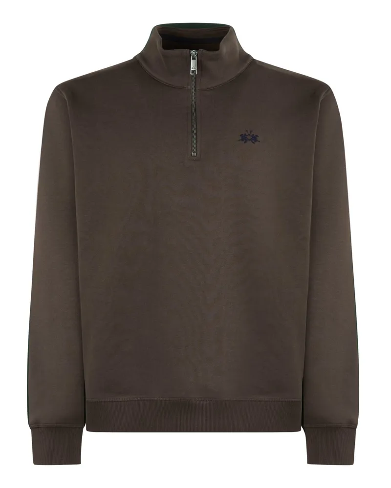 La Martina Sweat-Troyer mit Logo-Stickerei, Regular in Dunkelbraun
