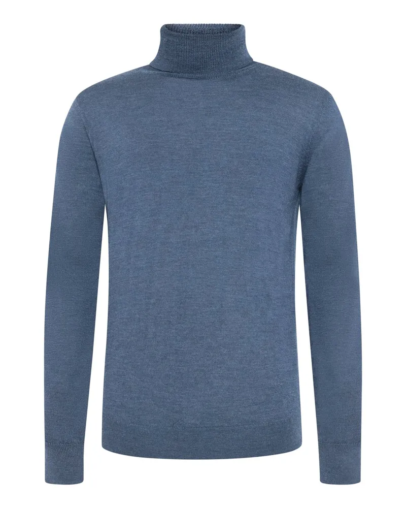Tom Rusborg Glattstrick-Rollkragenpullover aus maschinenwaschbarer Merinowolle in Hellblau