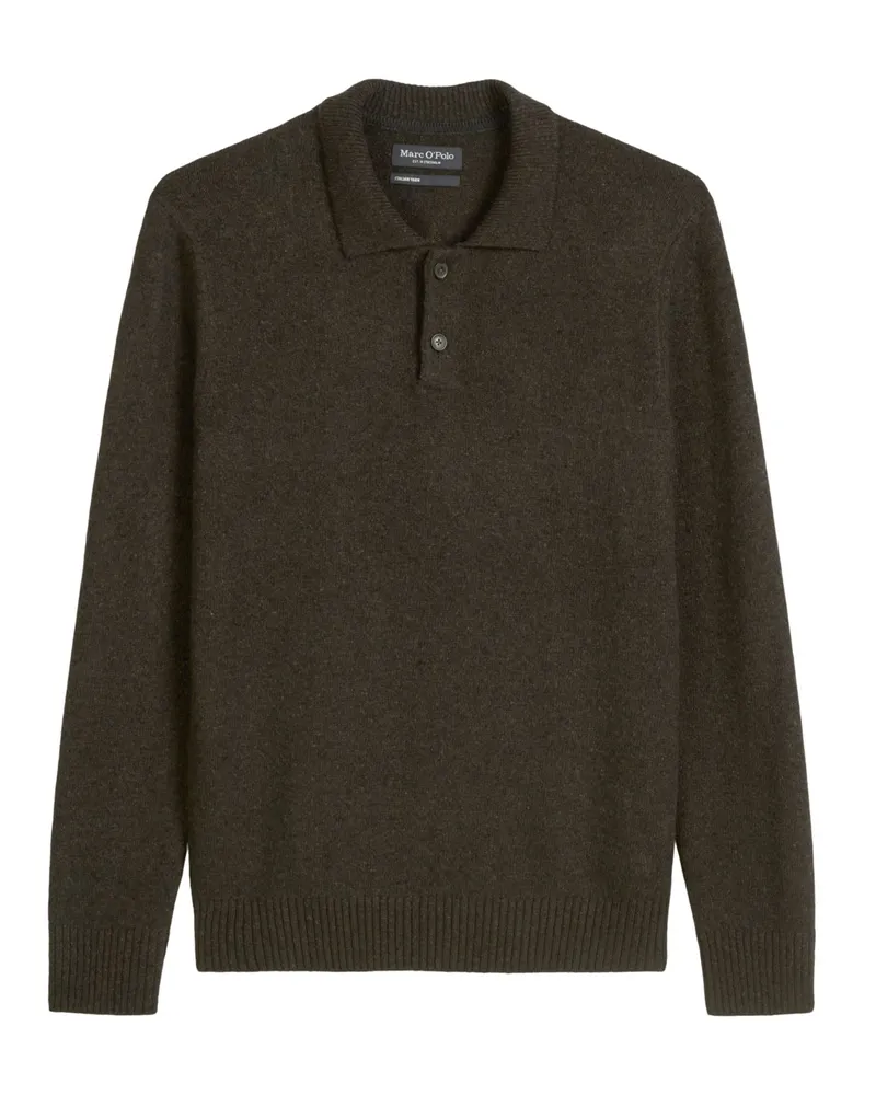 Marc O'Polo Strick-Langarm-Poloshirt aus einem soften Woll-Mix, Regular Fit in Braun