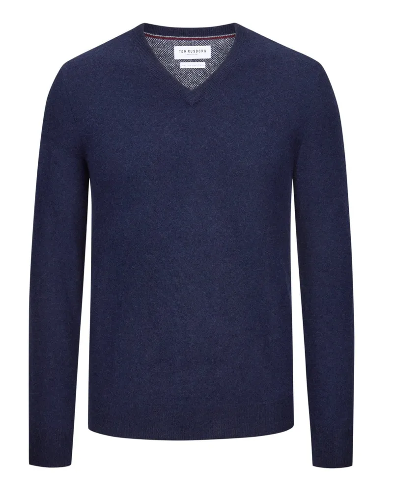 Tom Rusborg Leichterr Pullover aus Merinowolle und Kaschmir mit V-Ausschnitt in Marine