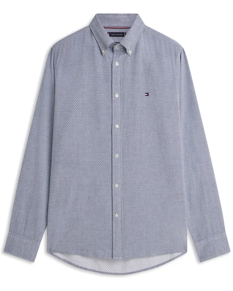 Tommy Hilfiger THFlex-Hemd mit Dobby-Webstruktur und Flag-Stickerei, Regular Fit in Marine