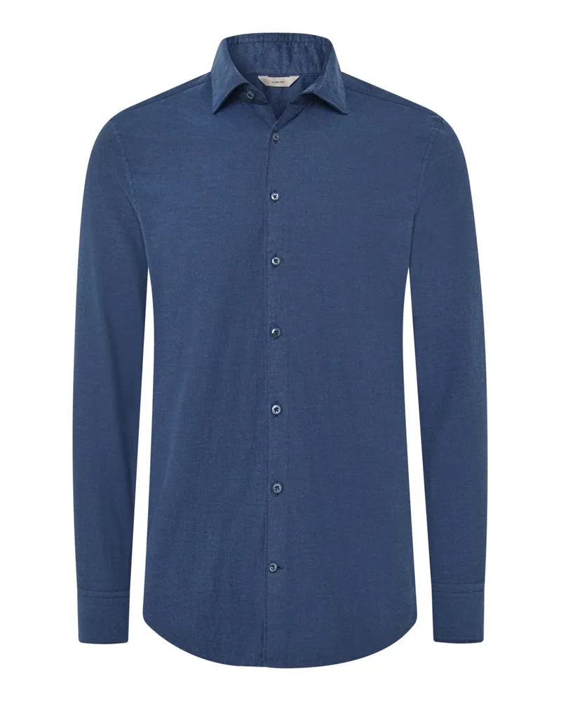 Stenströms Unifarbenes Flanellhemd mit Kentkragen, Slimline in Blau