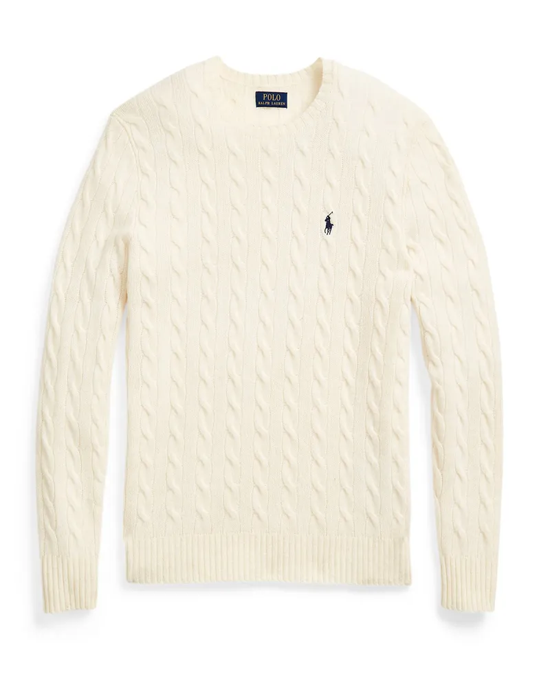 Ralph Lauren Softer Pullover mit Zopfstrickmuster und Kaschmiranteil in Offwhite