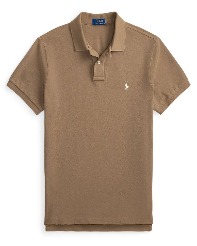 Ralph Lauren Piqué-Poloshirt mit Logo-Stickerei, Custom Slim Fit in Braun