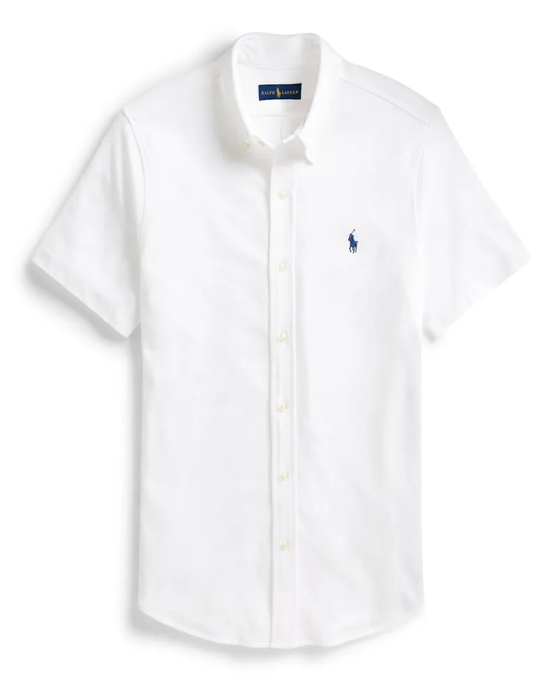 Ralph Lauren Kurzarmhemd aus einem leichten Baumwoll-Mesh mit Logo-Stickerei in Weiß
