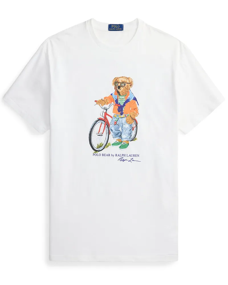 Ralph Lauren T-Shirt aus Baumwolle mit Bike Polo Bear-Print , Custom Slim Fit in Weiß