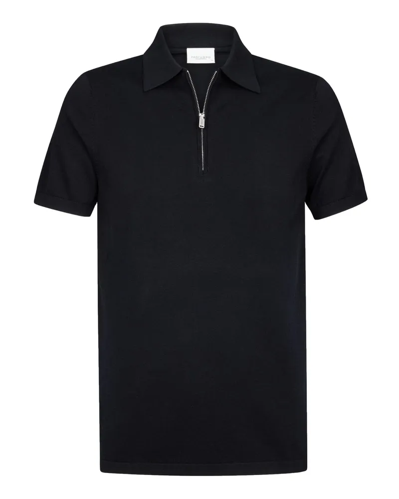 Profuomo Strick-Poloshirt mit Lyocell, Seide und Reißverschlusskragen in Marine