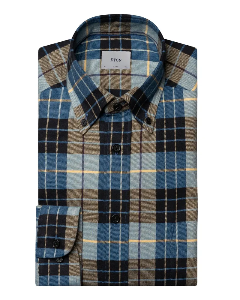 Eton Flanellhemd mit Karomuster und Button Down-Kragen, Medium in Blau