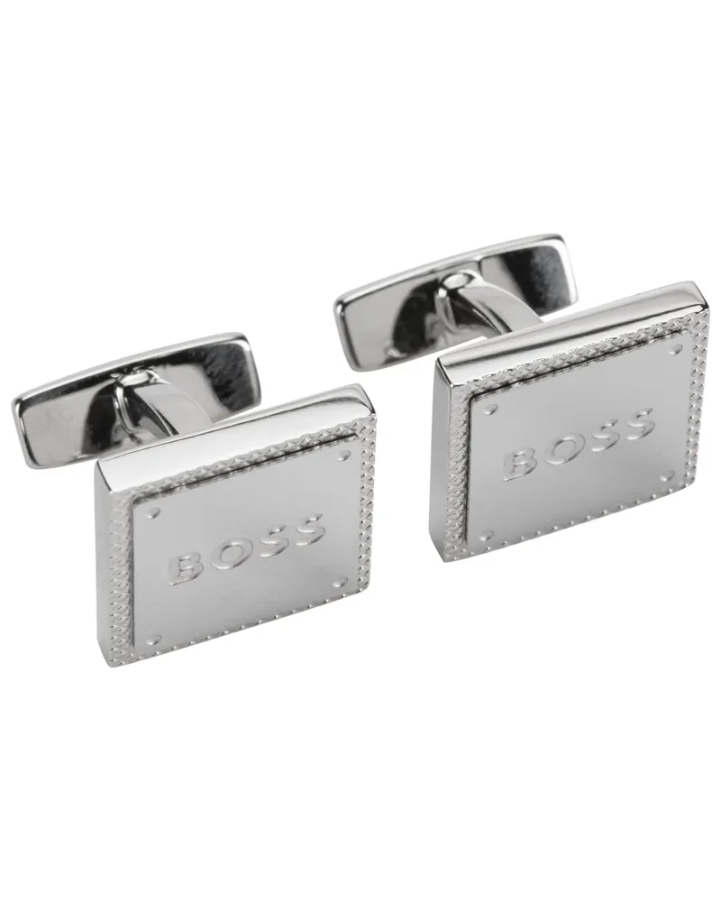HUGO BOSS Quadratische Manschettenknöpfe mit Logo-Gravur in Silber