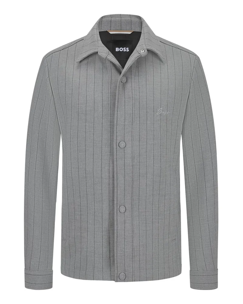 HUGO BOSS Hemdjacke mit Nadelstreifen und Logo-Stickerei in Grau