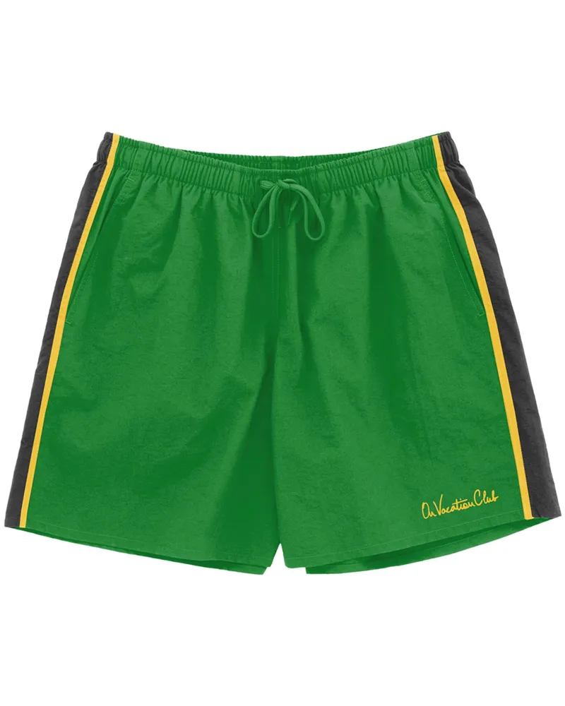 On Vacation Glatte Badehose mit Seitenstreifen und Label-Stickerei in Grün