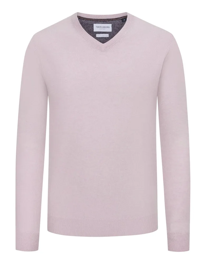 Tom Rusborg Pullover mit V-Ausschnitt aus Merinowolle mit Kaschmir in Rosenrot