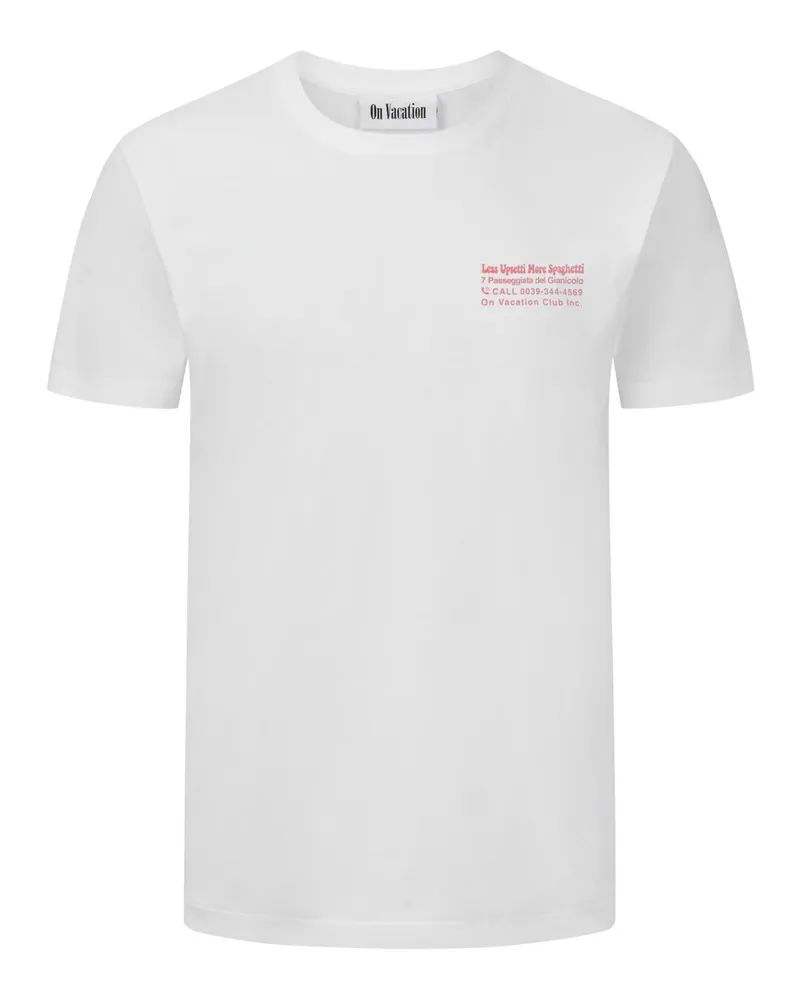 On Vacation T-Shirt aus Bio-Baumwolle mit Motiv-Print auf Rückenseite in Weiß