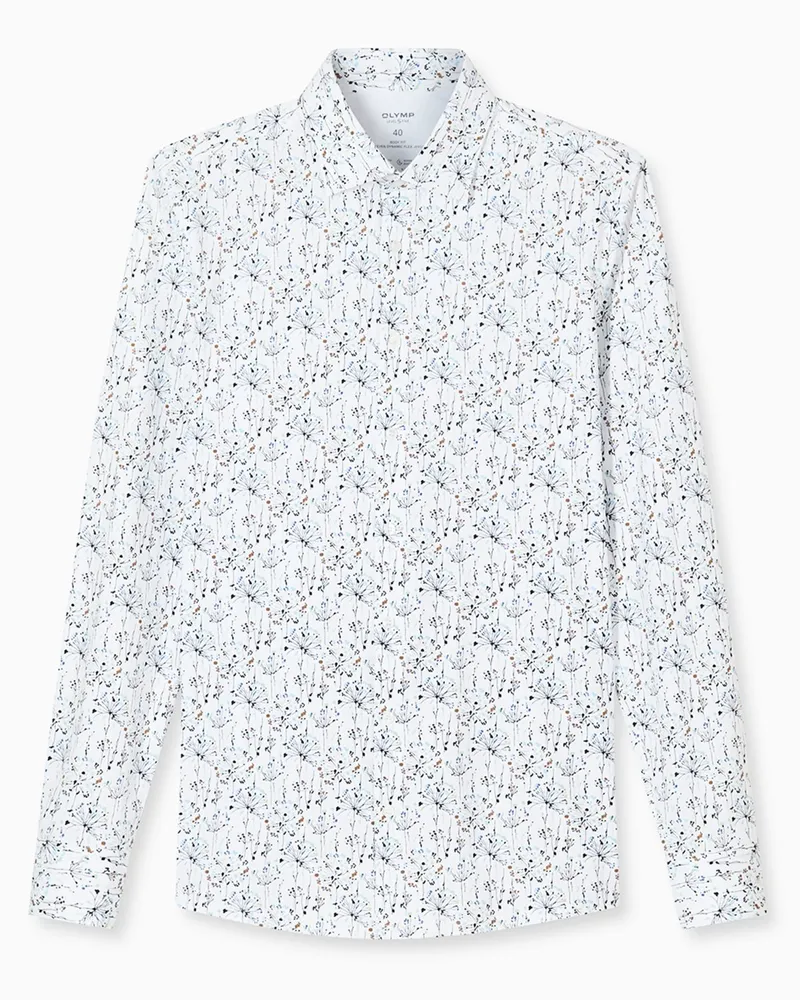 Olymp Level Five, Body Fit, 24/Seven Dynamic Stretch-Hemd mit Print in Weiß