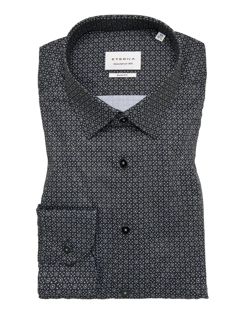 Eterna Gemustertes und bügelfreies Hemd, Slim Fit in Grau