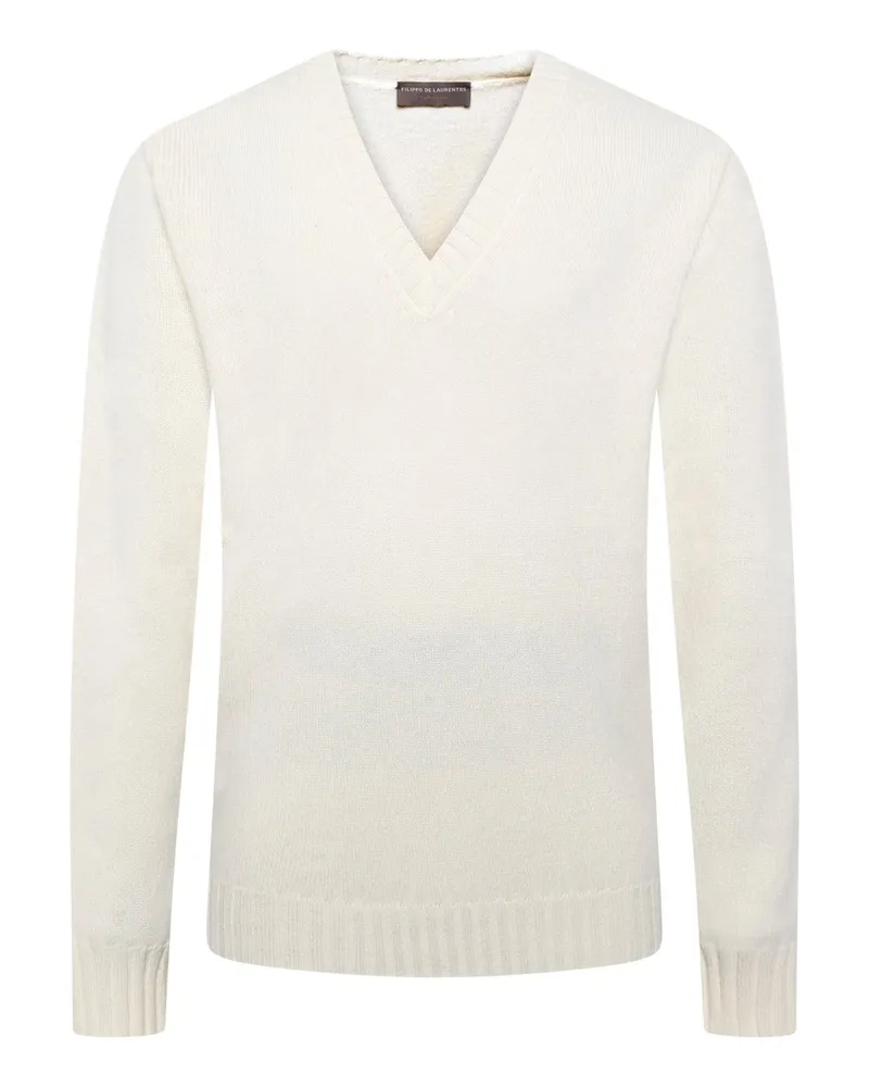 Filippo de Laurentiis Softer Pullover aus einem Merino-Kaschmir-Mix mit V-Ausschnitt in Offwhite