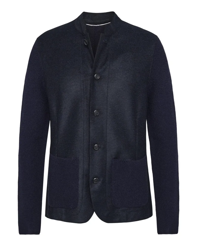 Maerz Hybride Trachten-Strickjacke aus Schurwolle mit Strickakzenten in Marine