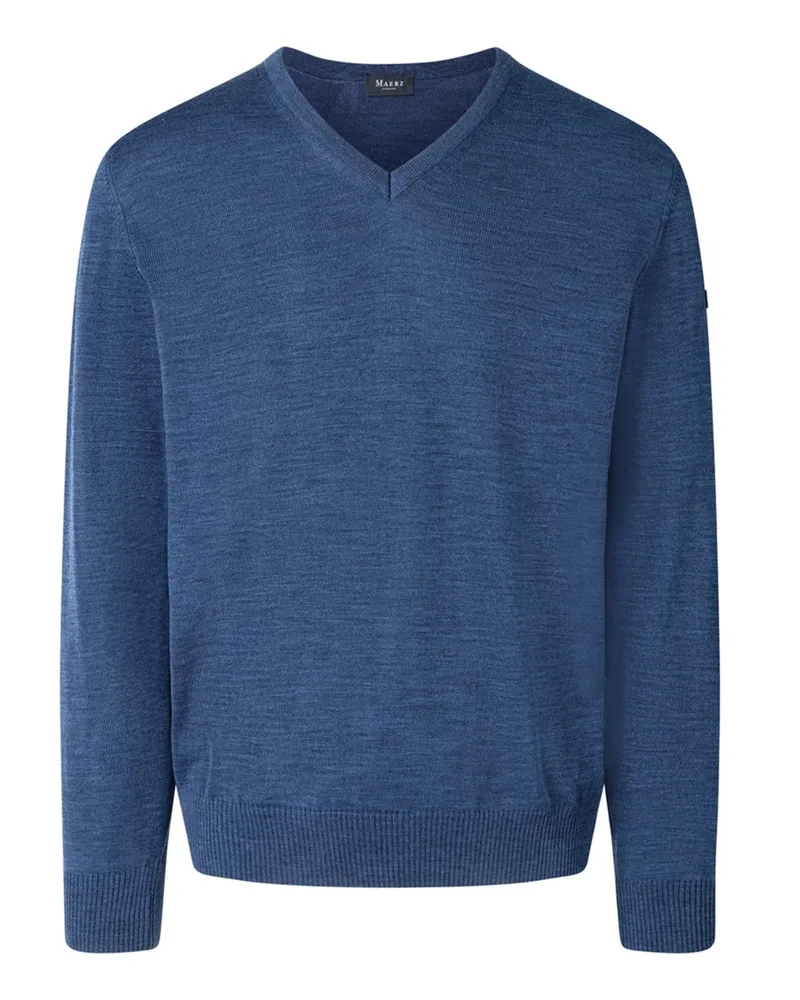 Maerz Pullover mit V-Ausschnitt aus maschinenwaschbarer Merinowolle in Mittelblau