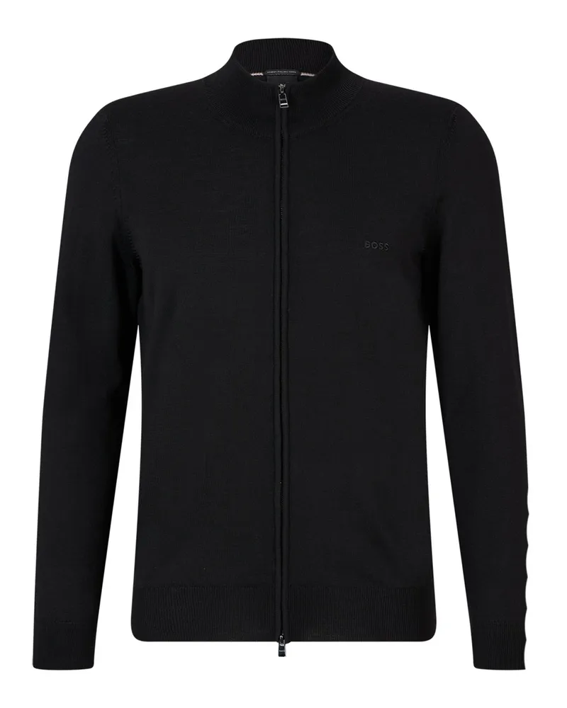 HUGO BOSS Strickjacke aus Schurwolle mit Label-Stickerei in Schwarz