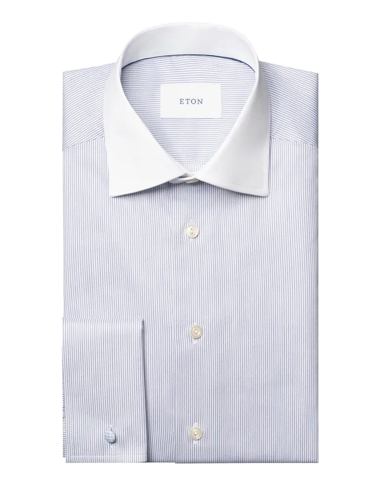 Eton Signature-Twill-Hemd mit Fineliner-Streifen, Slim in Hellblau
