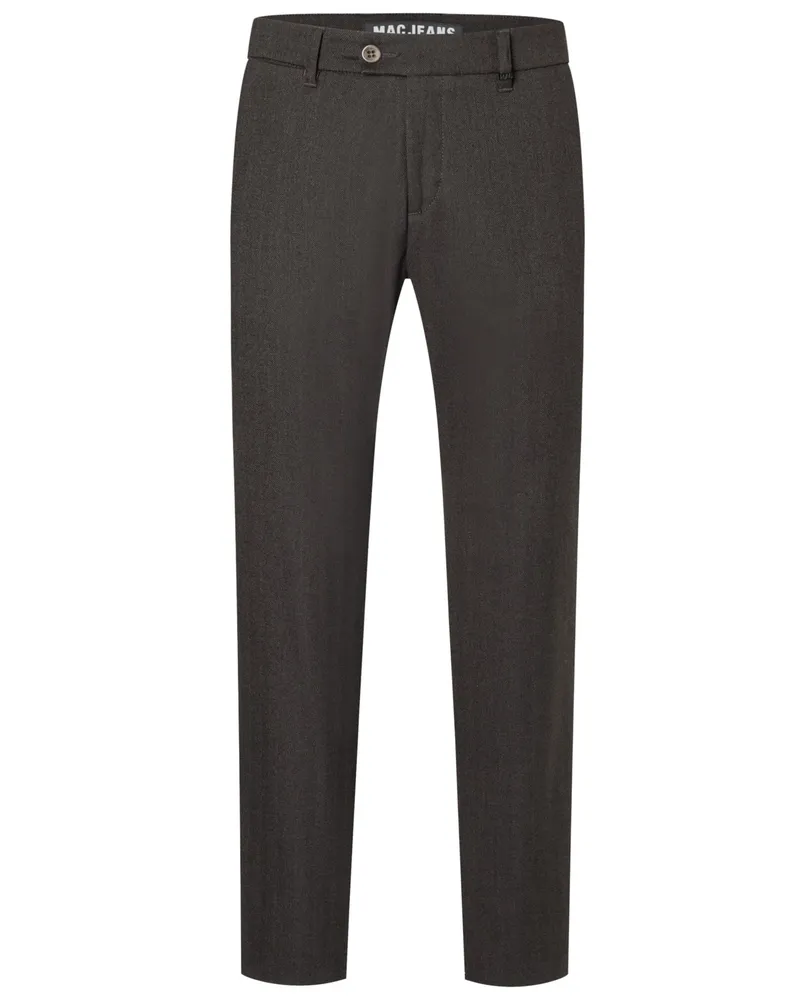 MAC Jeans Flanellhose Lennox im Wool-Look mit Fischgrät-Muster, Regular Fit in Dunkelbraun