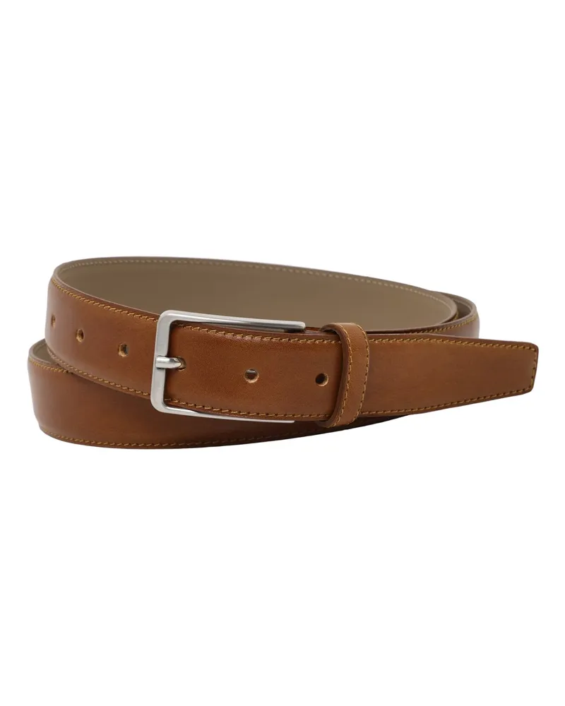SCHUHE & HANDWERK Zweilagiger Ledergürtel mit polierter Metallschließe in Cognac