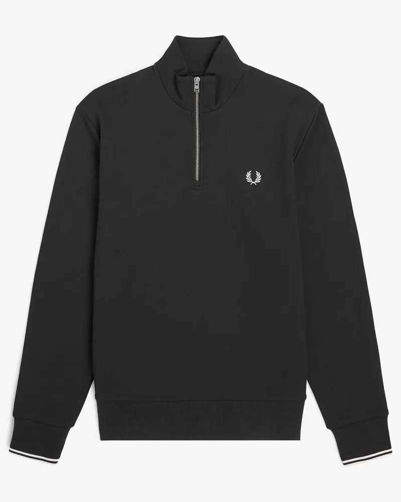 Fred Perry Sweat-Troyer mit Logo-Aufnäher und Kontrastbündchen in Schwarz
