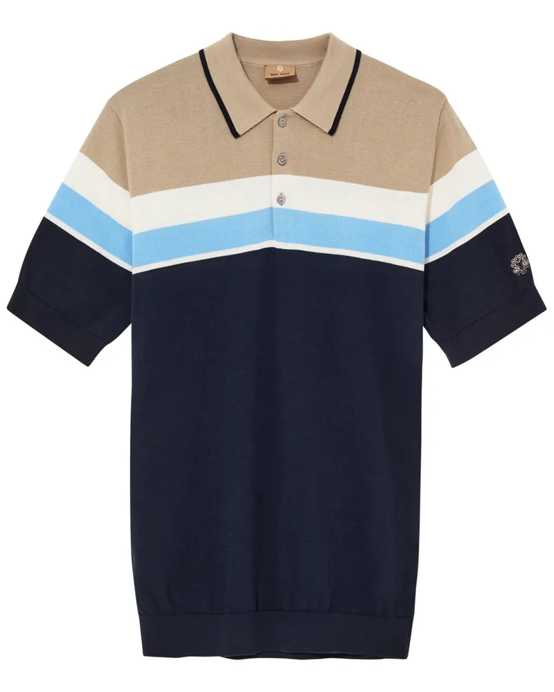 Mos Mosh Leichtes Strick-Poloshirt mit Blockstreifen in Marine
