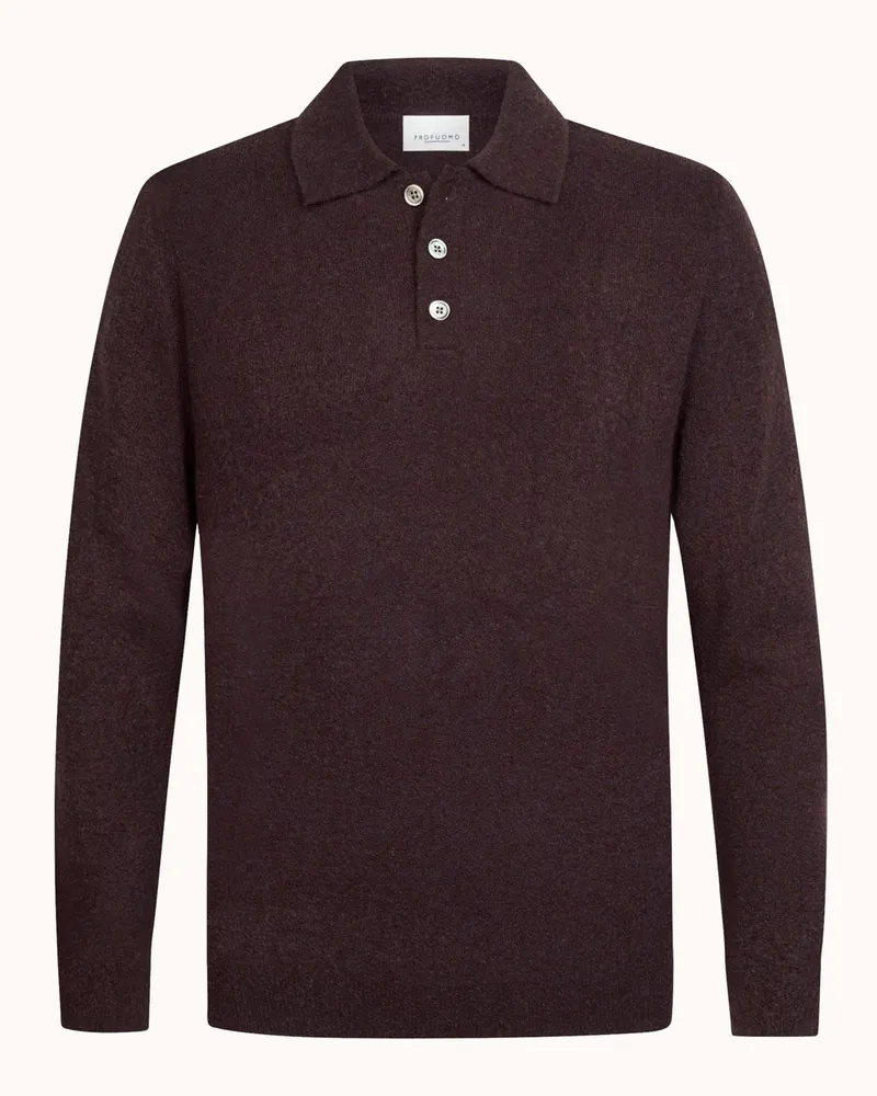 Profuomo Langarm-Strick-Poloshirt aus gekochter Wolle in Aubergine