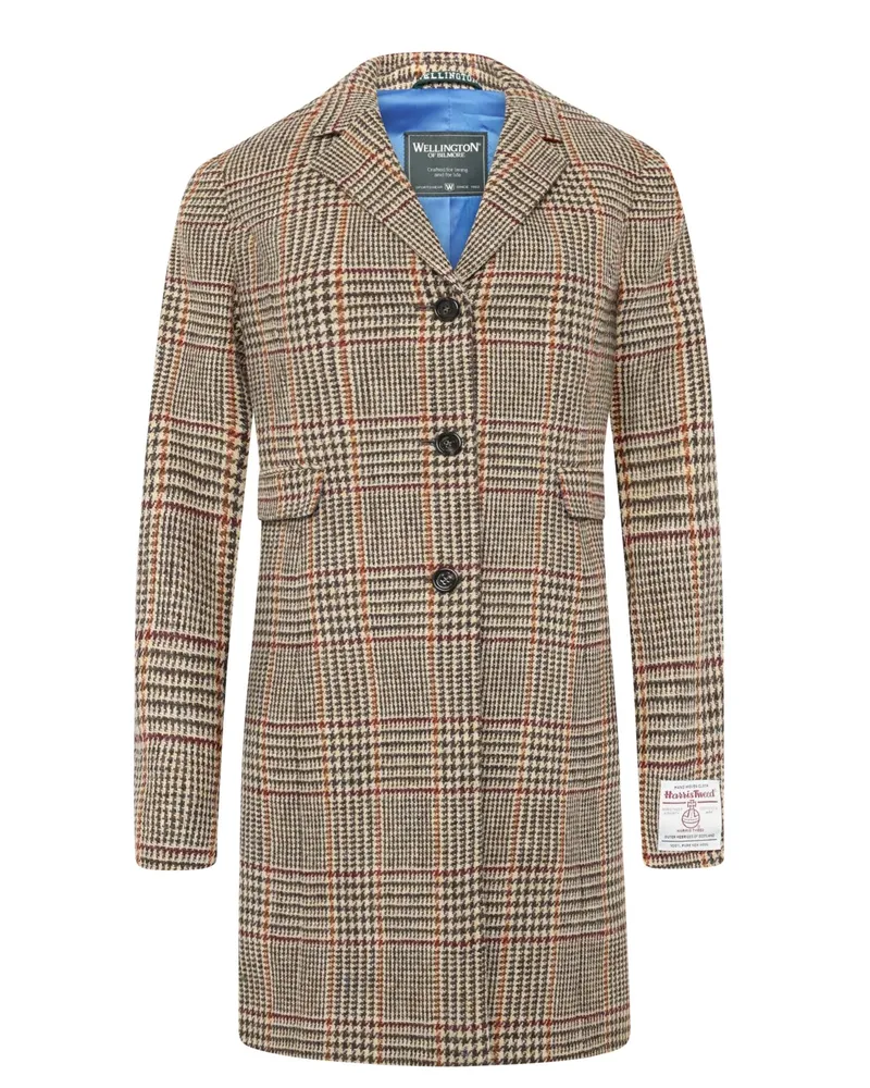 Wellington of Bilmore Harris Tweed Damenmantel mit Glencheck-Muster in Sand